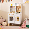 Kids' wooden play kitchen set with adjustable height, microwave, and realistic accessories for imaginative cooking fun.