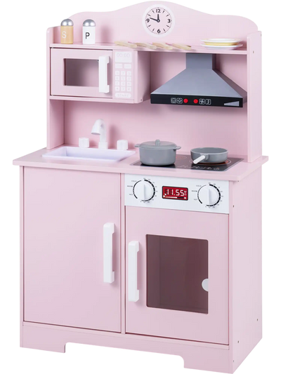 Costway Kids Wooden Play Kitchen w/ Range Hood Microwave 66766389 New
