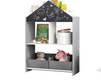 Costway Playhouse Kids Bookshelf Chalkboard Whiteboard Gray 14536278 New