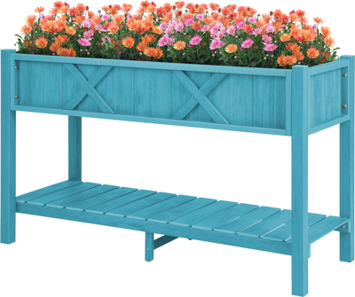 Costway Elevated Poly Wood Planter Box w/ Legs Storage Shelf Drainage Holes 78146932 New