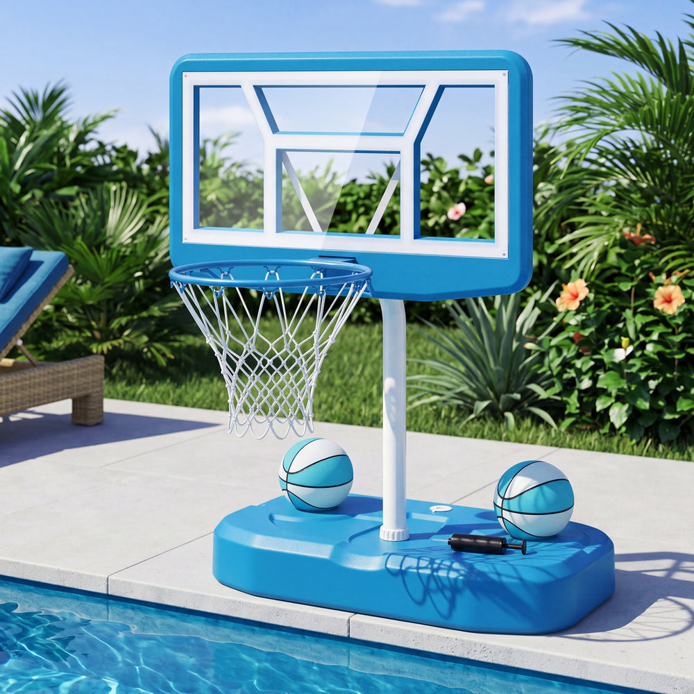 Pool Basketball Hoop Set with 2 Balls and Pump for Water Games-Light Blue - Gallery View 1 of 10