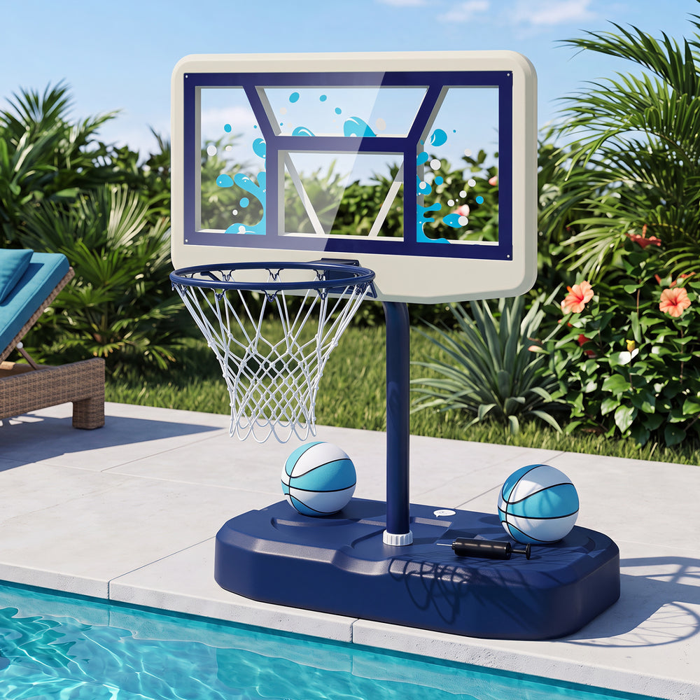 Pool Basketball Hoop Set with 2 Balls and Pump for Water Games-Navy - Gallery View 1 of 10