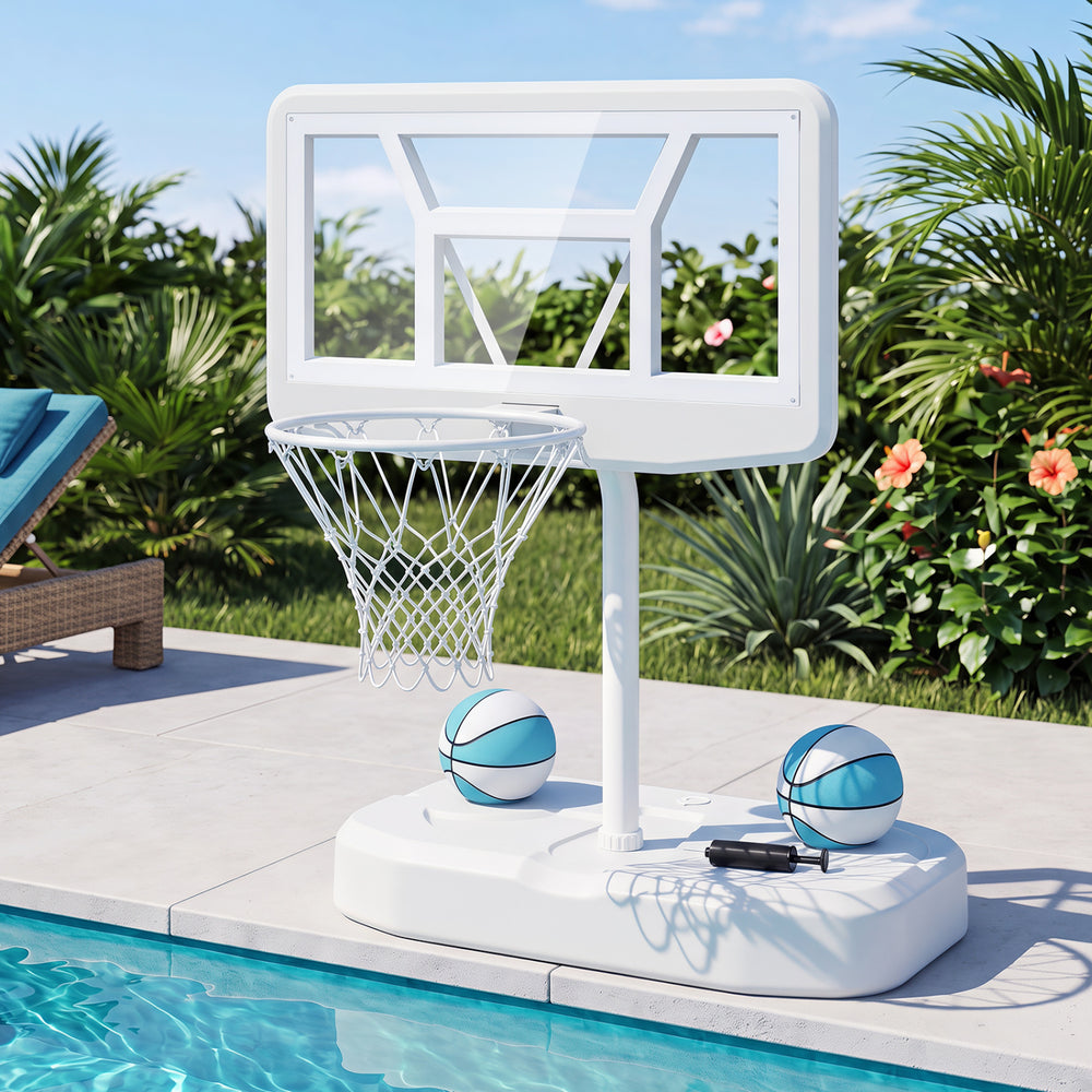 Pool Basketball Hoop Set with 2 Balls and Pump for Water Games-White - Gallery View 1 of 9