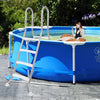 A-frame 4-step pool ladder made of stainless steel, designed for above ground pools with walls up to 55" high.