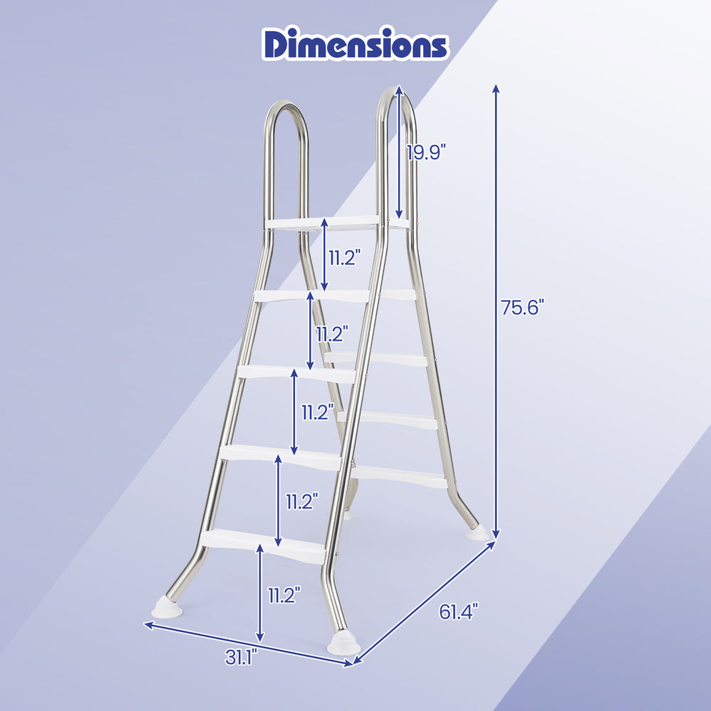 75.6" A-frame swimming pool ladder with 4 non-slip steps, designed for pools with up to 55" wall height.