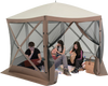 Pop-up gazebo tent with mesh netting walls, 11.5 x 11.5 ft, ideal for outdoor gatherings and sun protection.