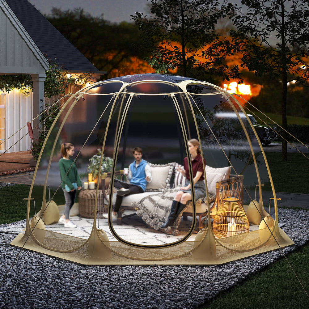 Transparent PVC Pop Up Bubble Tent for 5-6 people, 8.5 x 8.5 FT, ideal for outdoor gatherings and stargazing.