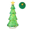 Pop-up Christmas tree with 200 warm white LED lights, featuring colorful decorations and a collapsible design for easy.