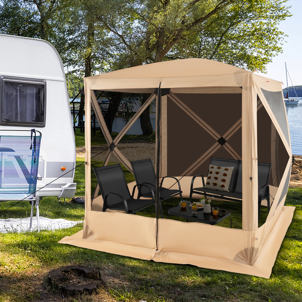 6.7 x 6.7 Feet Pop Up Gazebo with Netting and Carry Bag-Coffee - Gallery View 1 of 11