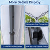 Detail of the pop-up canopy tent showing adjustable height and hook and loop fastener for secure setup outdoors.