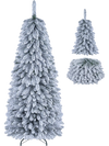 Snowy 6/7 FT collapsible Christmas tree with 545/705 branch tips and a foldable metal stand for easy holiday decoration.