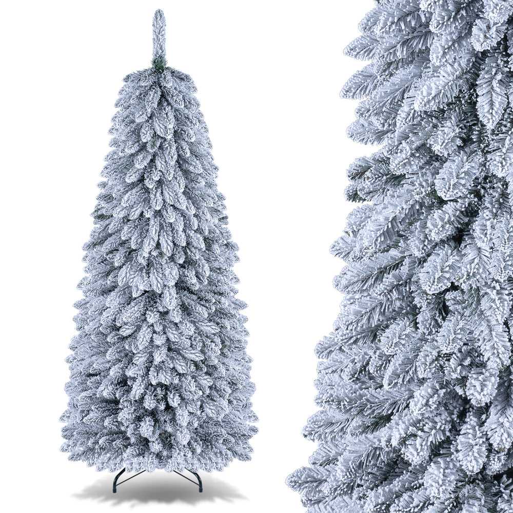 Snowy 6/7 FT collapsible Christmas tree with 545/705 branch tips, perfect for holiday decorations and easy setup.