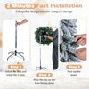 Collapsible 6/7 FT pop-up Christmas tree with snowy branch tips and folding metal stand for easy holiday decoration.