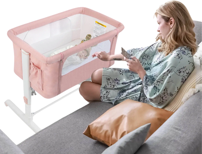 Costway Portable Baby Bedside Bassinet 5-Level Adjustable Heights Pink 69742531 New