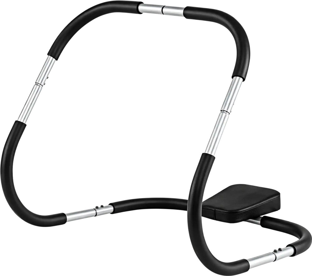 Portable AB trainer featuring a U-shaped base, padded headrest, and foam handles for comfortable strength training at home or office.