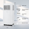 Portable 8000 BTU air conditioner with remote control, exhaust duct, and baffle plate for efficient cooling in rooms up.