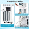 Detail of the 8200 BTU portable air conditioner's drain outlet and removable washable filters for easy maintenance.