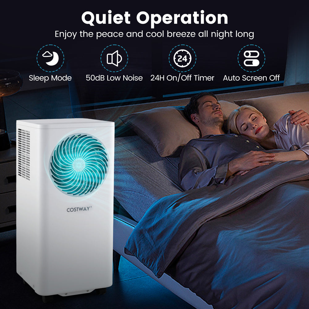 Portable air conditioner with 8200 BTU cooling capacity, featuring sleep mode and 24H timer for convenient use.