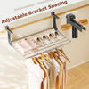 Close-up of the adjustable bracket on the portable aluminum clothes drying rack, ensuring a secure fit on various.