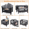 Foldable baby bassinet in gray with adjustable heights, changing table, and playpen features for versatile use.