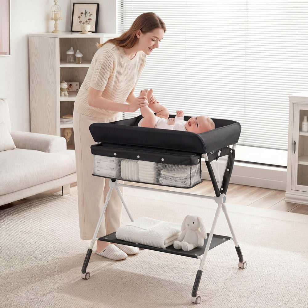 Portable Baby Changing Table with 3-Level Adjustable Height-Black - Gallery View 1 of 10