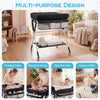 Portable baby changing table in black with adjustable height, storage basket, and wheels for easy mobility and.