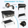 Portable baby changing table in black with adjustable height, quick folding design, and spacious storage for.