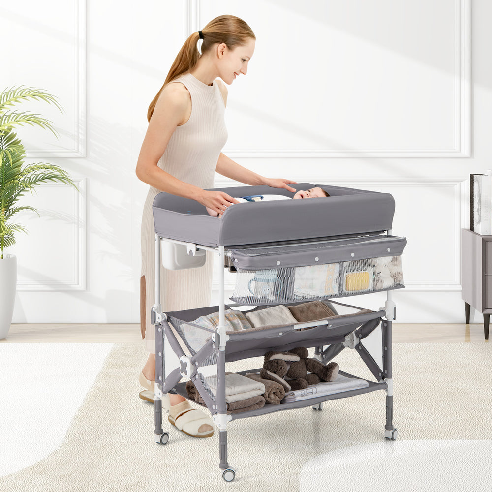 Portable Baby Changing Table with Wheels and Large Storage Rack-Gray - Gallery View 1 of 10