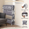 Portable baby changing table in gray with wheels, large storage rack, and easy folding for travel convenience.