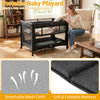 Portable baby playard in black with breathable mesh, foldable mattress, and child-safe design for cozy sleep and play.