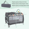 3-in-1 portable baby playard in blue with zippered door, changing table, and toy bar for versatile use and easy access.