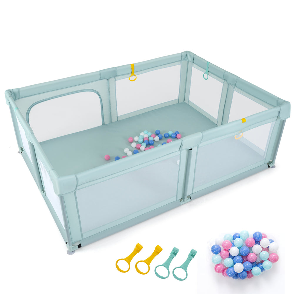 Portable Baby Playpen with 50 Ocean Balls Breathable Mesh and Safe Zippered Doors-Blue - Gallery View 1 of 1
