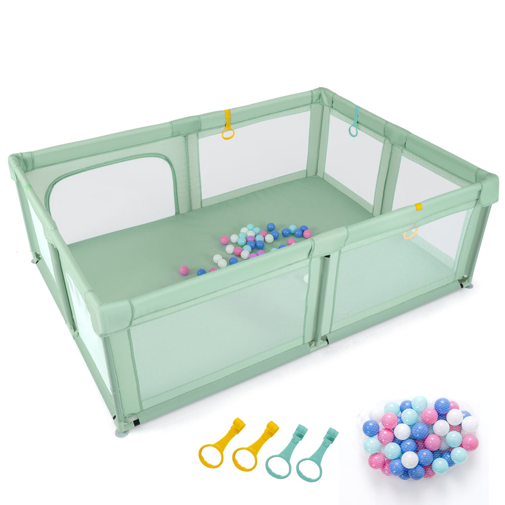 Portable Baby Playpen with 50 Ocean Balls Breathable Mesh and Safe Zippered Doors-Green - Gallery View 1 of 1