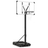 Portable basketball hoop with a 44" backboard, adjustable height from 4.43 to 10 ft, and built-in ball storage for convenience.