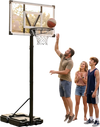 Portable basketball hoop with adjustable height, 44" backboard, and built-in ball storage for outdoor play and training.