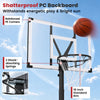 Portable basketball hoop features a shatterproof 44" PC backboard, 18" rim, and shock-absorbing springs for energetic play.