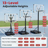 Portable basketball hoop with adjustable height from 4.43 to 10 ft, featuring a robust 44" backboard for energetic play.