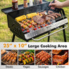 Portable charcoal grill with a 25" x 10" cooking area, featuring adjustable grate and detachable legs for easy.