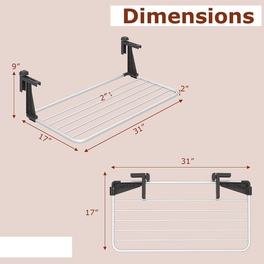 Portable aluminum clothes drying rack with adjustable brackets, measuring 31" x 17", ideal for indoor and outdoor use.