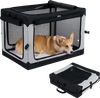 Portable collapsible soft dog crate features sturdy metal tubes, anti-slip foot pads, and a built-in leash for safety.