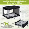 Portable collapsible soft dog crate with 4 mesh doors, removable mat, and storage pocket for small to medium dogs.