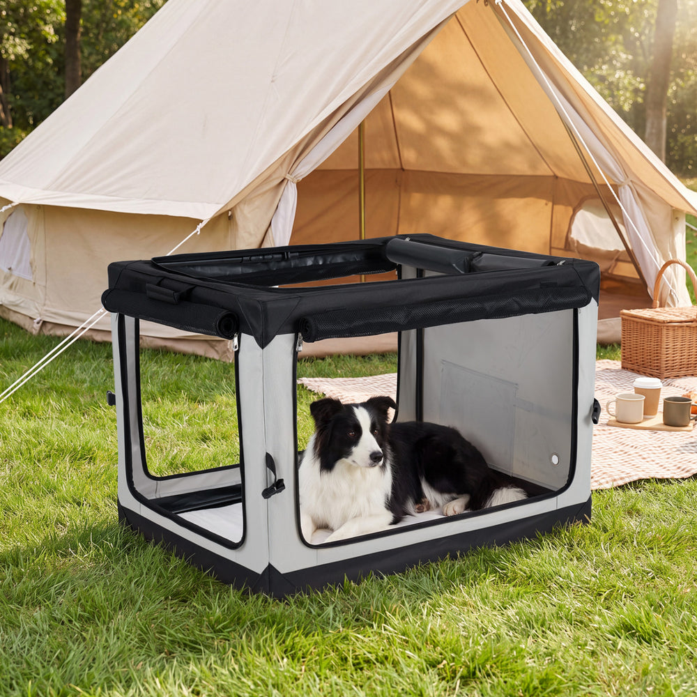 Portable Collapsible Soft Dog Crate for Dogs with 4 Mesh Doors Removable Mat and Storage Pocket-L - Gallery View 1 of 10
