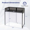 Portable DJ booth dimensions showing a black tabletop with adjustable feet and scrims for a clean stage look.