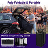 Portable DJ booth with black scrims, fully foldable design, and carrying bag for easy travel and versatile setup.