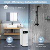 32 pints dehumidifier in white showing before and after moisture removal, ideal for spaces up to 2000 sq. ft.