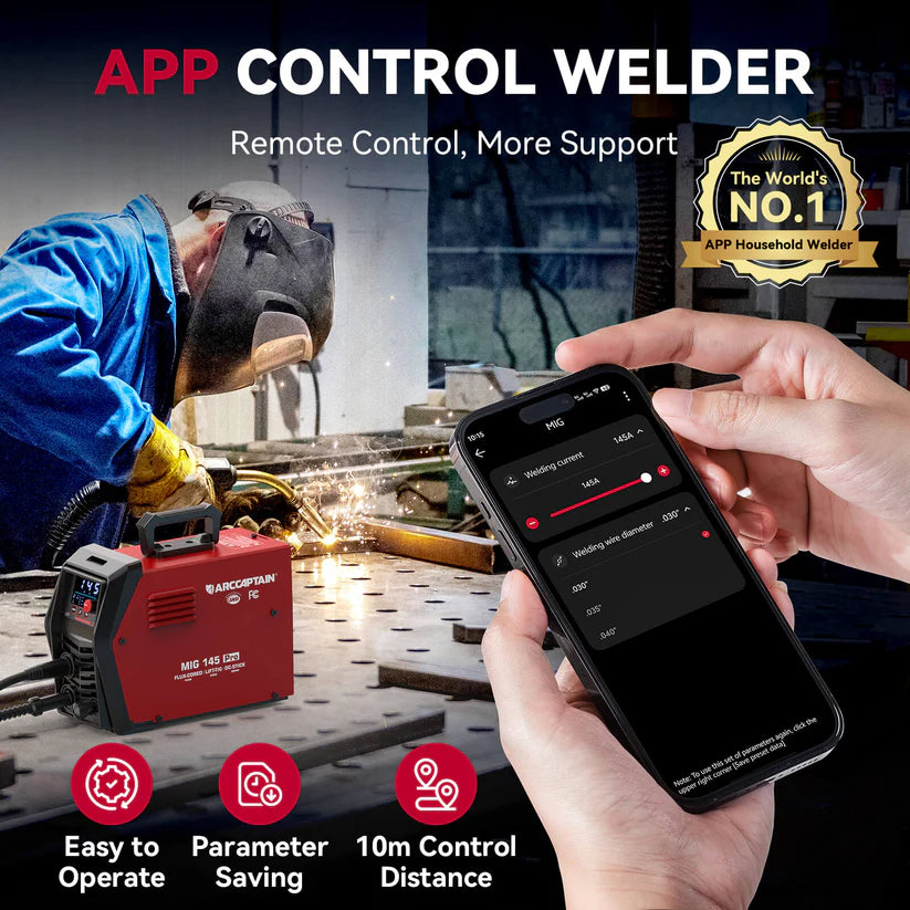 Arccaptain iControl MIG145 Pro Welder 3-in-1 Flux Core Synergic 145A 120V App Control New