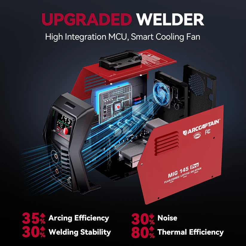 Arccaptain iControl MIG145 Pro Welder 3-in-1 Flux Core Synergic 145A 120V App Control New