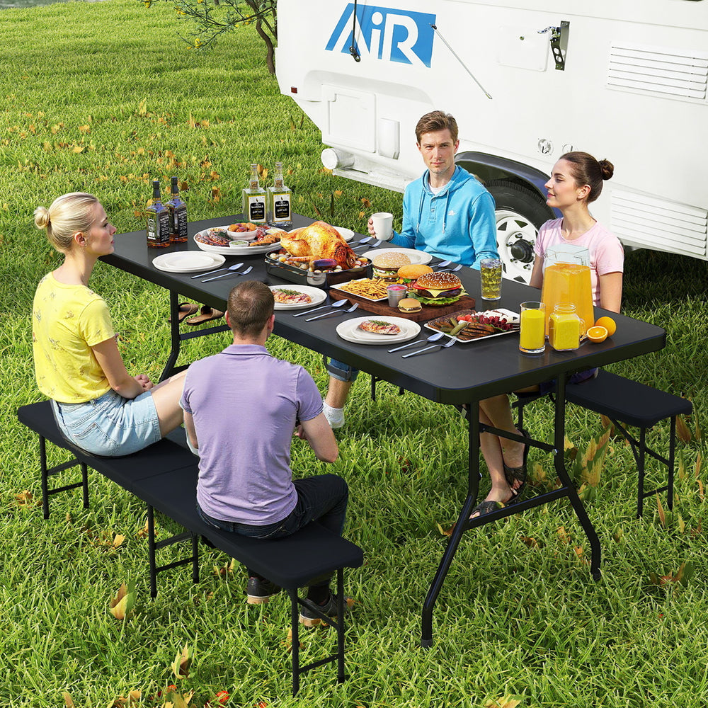 Portable Folding Camping Table with Carrying Handle-Black - Gallery View 1 of 11