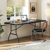 Portable folding camping table in black with a large tabletop, sturdy steel frame, ideal for outdoor and indoor use.