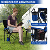 Portable folding camping chair in navy with cup holder and side pocket, ideal for outdoor events and easy storage.
